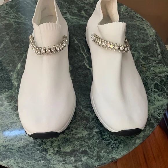 NWOB Jimmy Choo White Embellished Knit Sneakers sz 39
